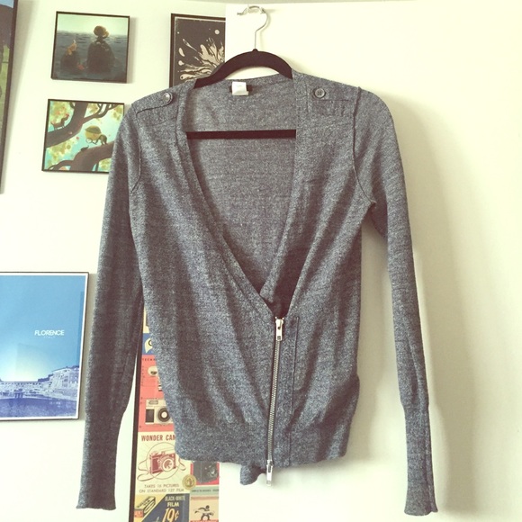 Blue JCrew cardigan with zipper detail