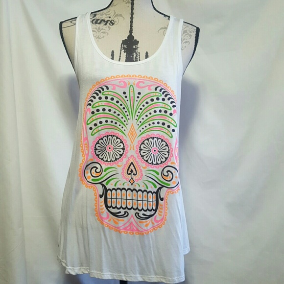🍒NWT white  Sugar Skull Tank L-XL - Picture 4 of 5