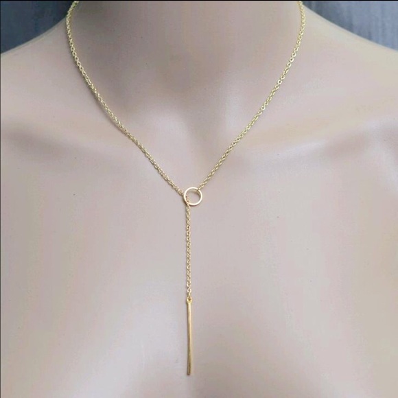 Minimalist Gold Plated Lariat Necklace - Picture 2 of 2