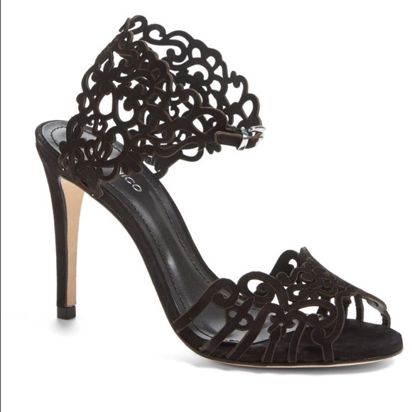 Black Cutout Leather Sandals