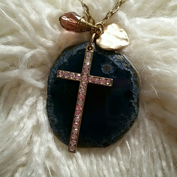 Heart and Rock Cross Necklace