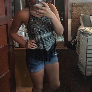 Black and white tribal halter top
