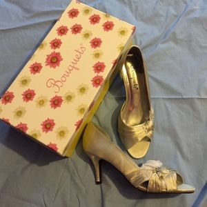 Silver satin pumps