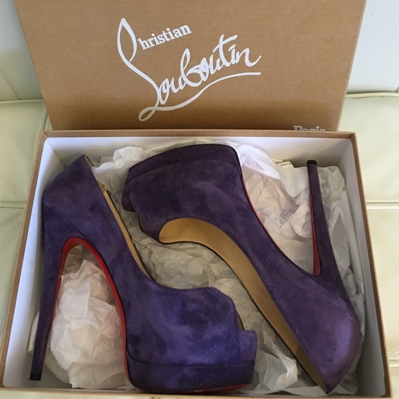CHRISTIAN LOUBOUTIN Purple Suede Peep Toe Heels 37