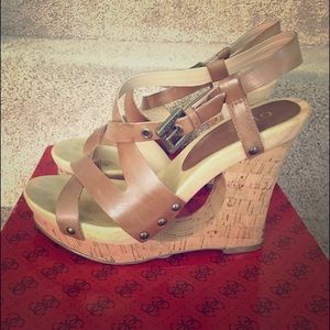 Guess Eille Wedge Medium Brown leather Sandals