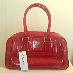Calvin Klein Coral Glow Patent Leather Handbag
