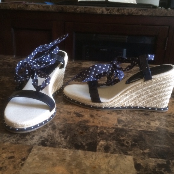 Navy Blue Polkadot Espadrilles