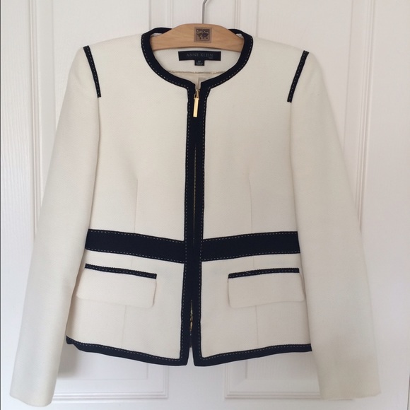 Ann Taylor jacket with black and gold trim.