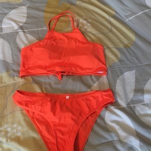 Orange halter top bathing suit