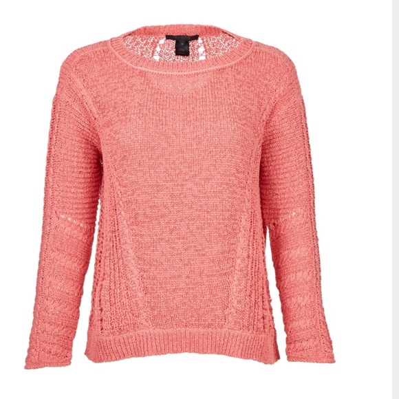 Scoop Pink Long Sleeve Mesh Insert Sweater