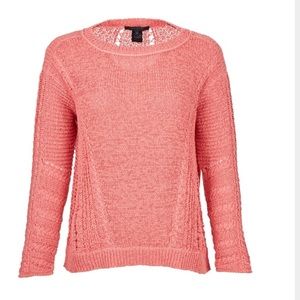 Scoop Pink Long Sleeve Mesh Insert Sweater