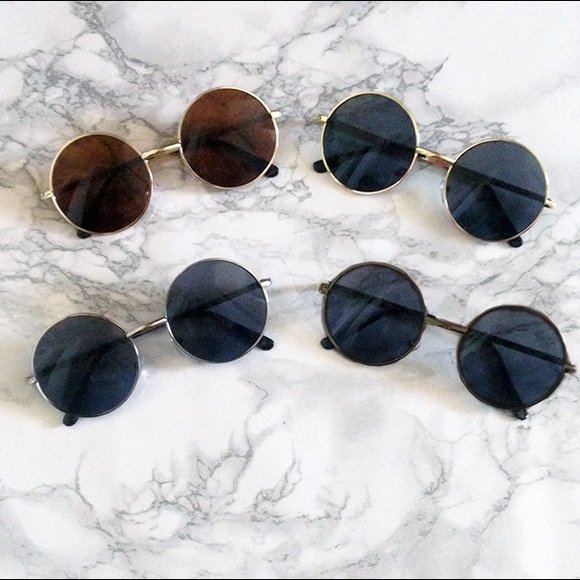 NWT METAL LENNON CIRCLE SUNGLASSES DARK RETRO - Picture 2 of 3