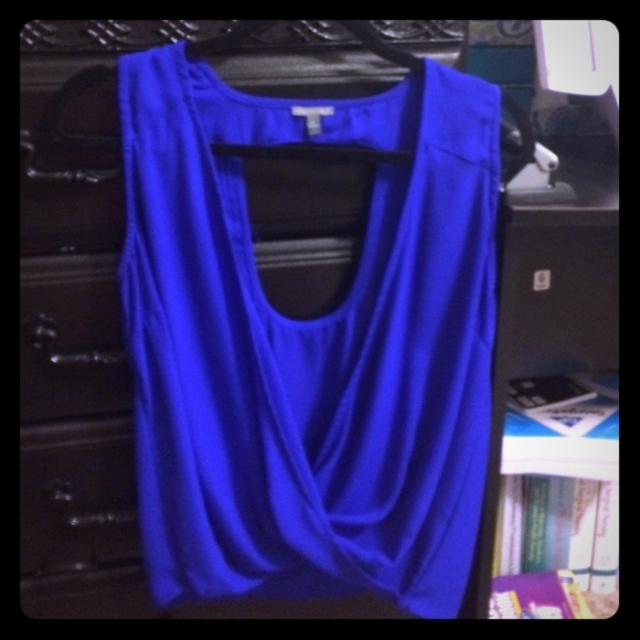 Royal blue wrap front top with cut out in back!