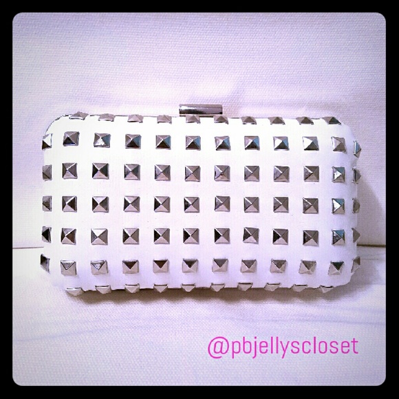 New F21 White Studded Clutch with Chain Strap