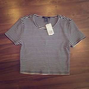 Forever 21 Striped Short Sleeve Crop Top