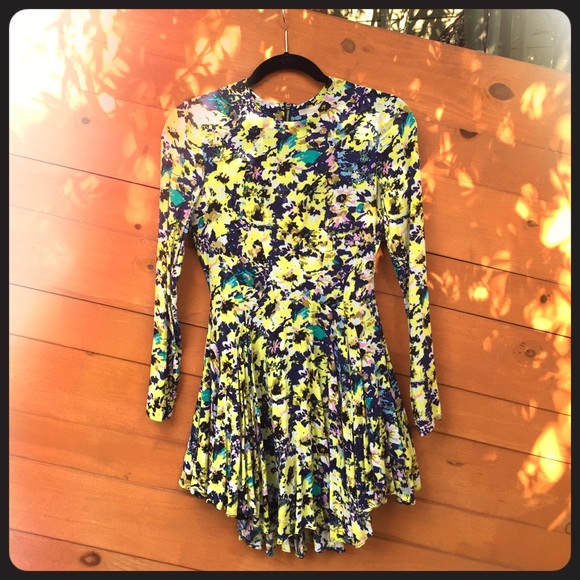 H&M Floral Print Long Sleeve Skater Dress
