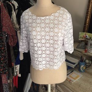 Floral semi sheer white t-shirt