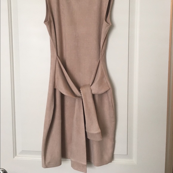 Suede tie waist bodycon dress nude