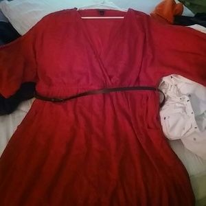 Red "lace overlay", red slip dress