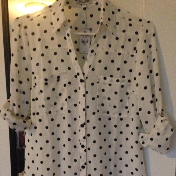 EXPRESS Black & White Dot Express Portofino Shirt