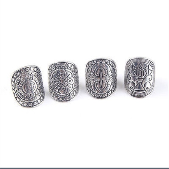 4pcs Gypsy Boho Carved Totem Midi Boho Ring Set - Picture 3 of 3