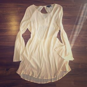 Cream Bell-Sleeve Open-Back Dress