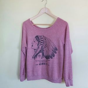 Obey Scoop Neck Red Graphic Sweatshirt