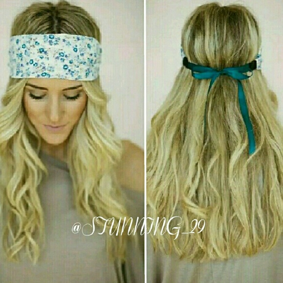 🆕BOHO FLORAL CHIFFON HEADBAND W/ RIBBON - Picture 4 of 4