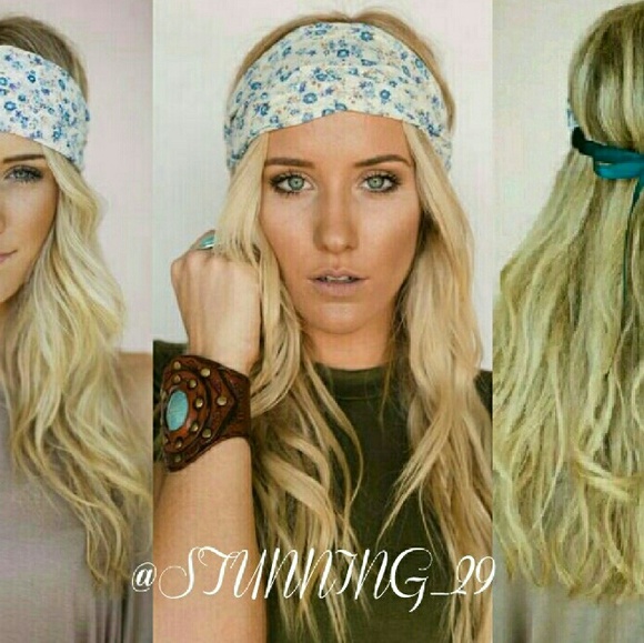 🆕BOHO FLORAL CHIFFON HEADBAND W/ RIBBON - Picture 2 of 4