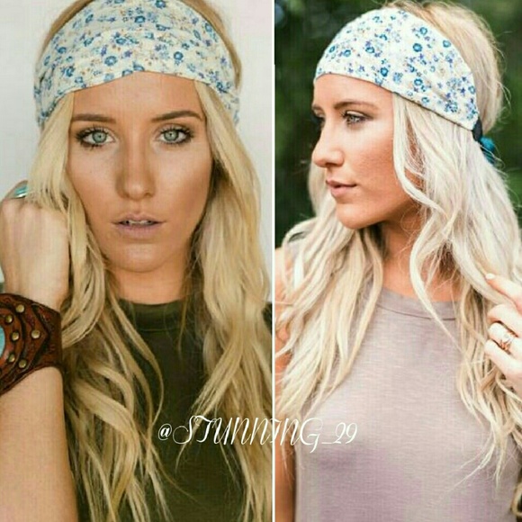 🆕BOHO FLORAL CHIFFON HEADBAND W/ RIBBON - Picture 3 of 4