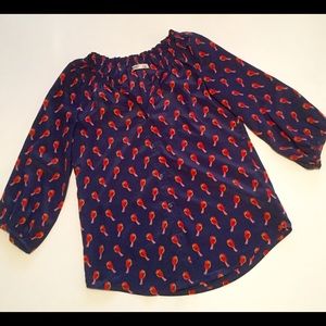 Navy blouse with bird detail - 3/4 sleeves