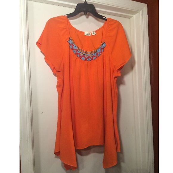 Orange Top with Beaded Neckline