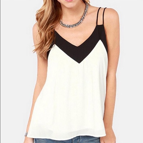 White Spaghetti Strap Color Block Blouse