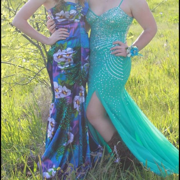 Blue sequin prom dress