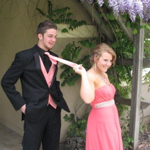 Salmon pink prom dress