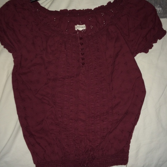 Maroon red peasant blouse short sleeve