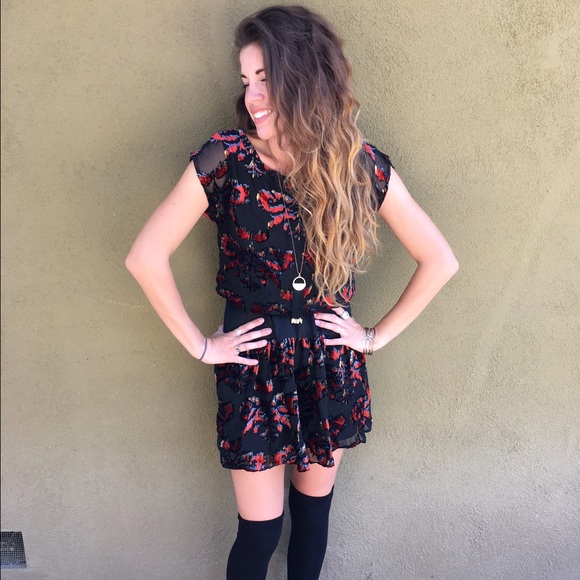 SOLD! Black scoop-back dress with velor accents