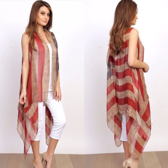 🎉HP🎉 Vintage American Flag Vest Cover-Up - Picture 2 of 3