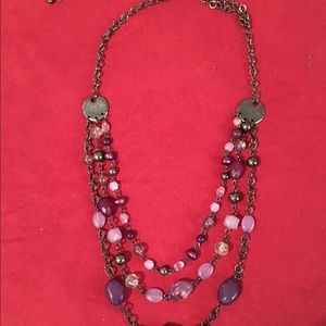 3 tier purple beaded necklace