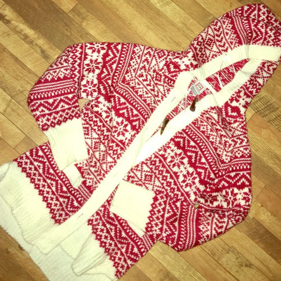 🚫SOLD🚫 Red and white hooded, button up sweater