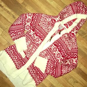 🚫SOLD🚫 Red and white hooded, button up sweater