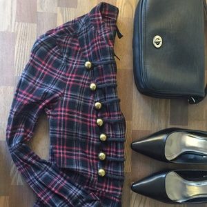 Military style peplum flannel jacket