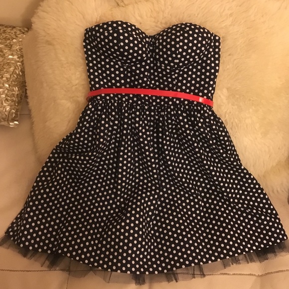 SOLD Polka-Dot Dress w/ Tulle Bottom Red Belt
