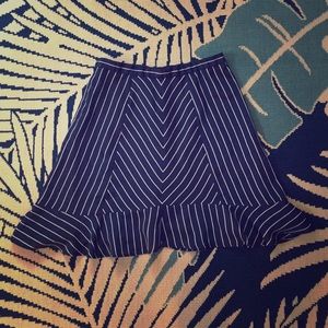 JCrew ALine Navy Striped Mini Skirt w/ Flounce Hem