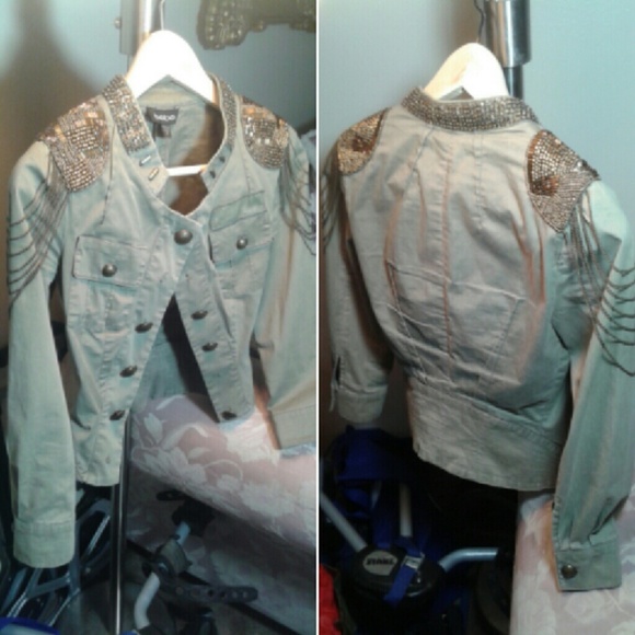 Bebe Embellished Cropped Military Jacket