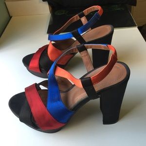 Multi Color Block platform strap heels