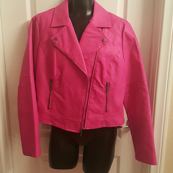 Pink pleather motorcycle jacket