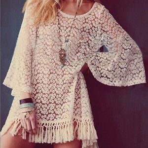 Hippie bohemian crocheted  top fringe sweater