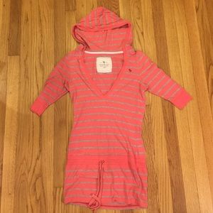 Abercrombie and Fitch Hooded Tee pink and gray