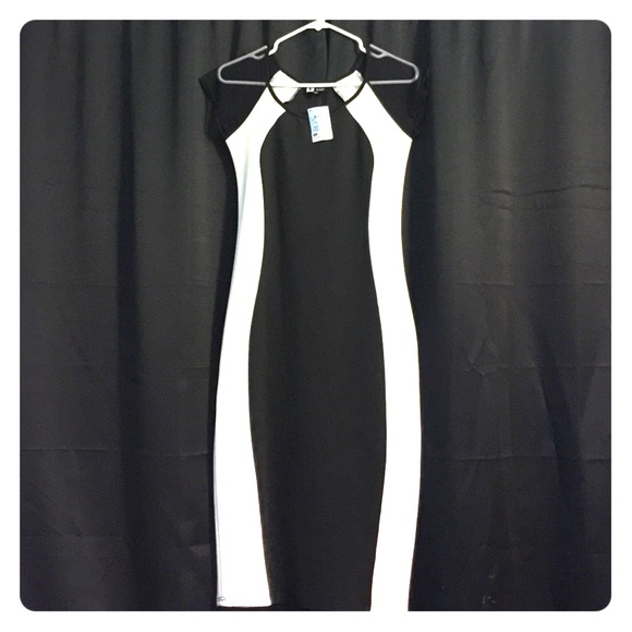 Black and white block dress